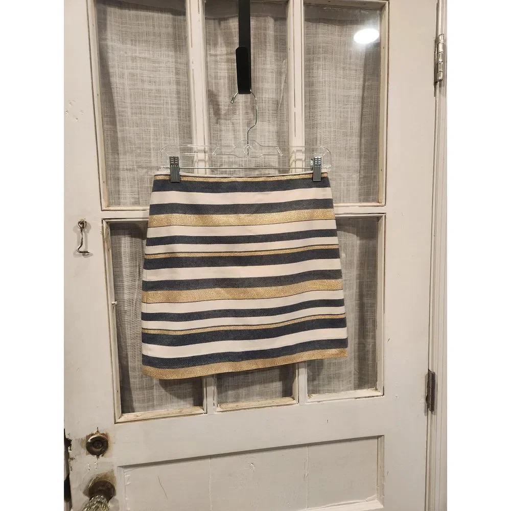 J. Crew Size 00 Glittery Gold and Blue Striped Pencil Skirt‎